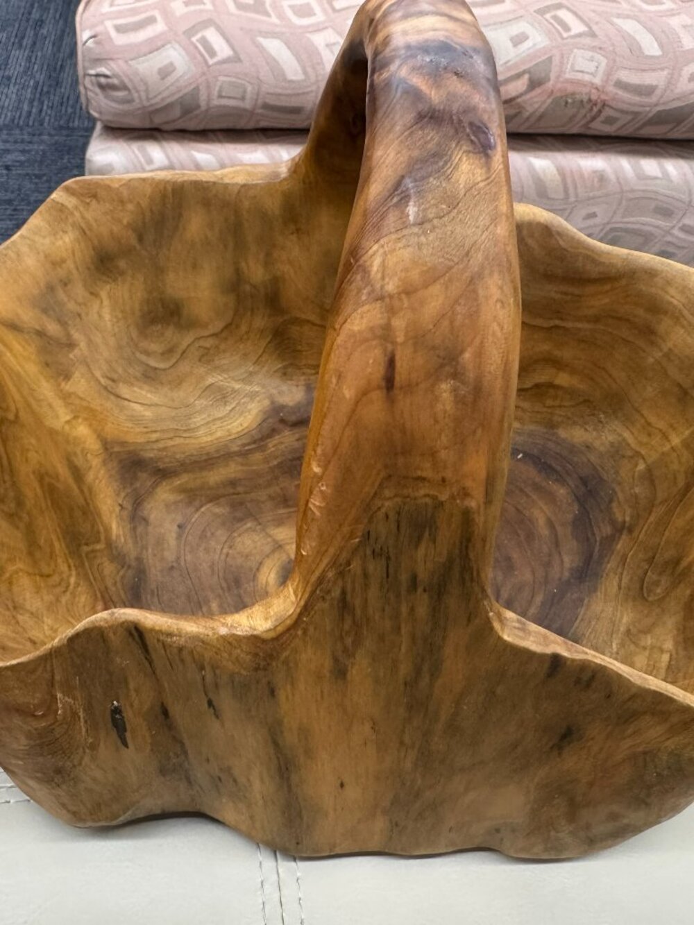 Vintage Artisan Handmade Burl Solid Wood Basket